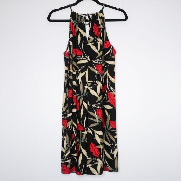 Mango Basics Womens Short Dress Size 6 Black Tropical Leaves Vacation‎ Italy - Picture 2 of 7
